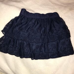 Navy Blue Floral Lace Skirt